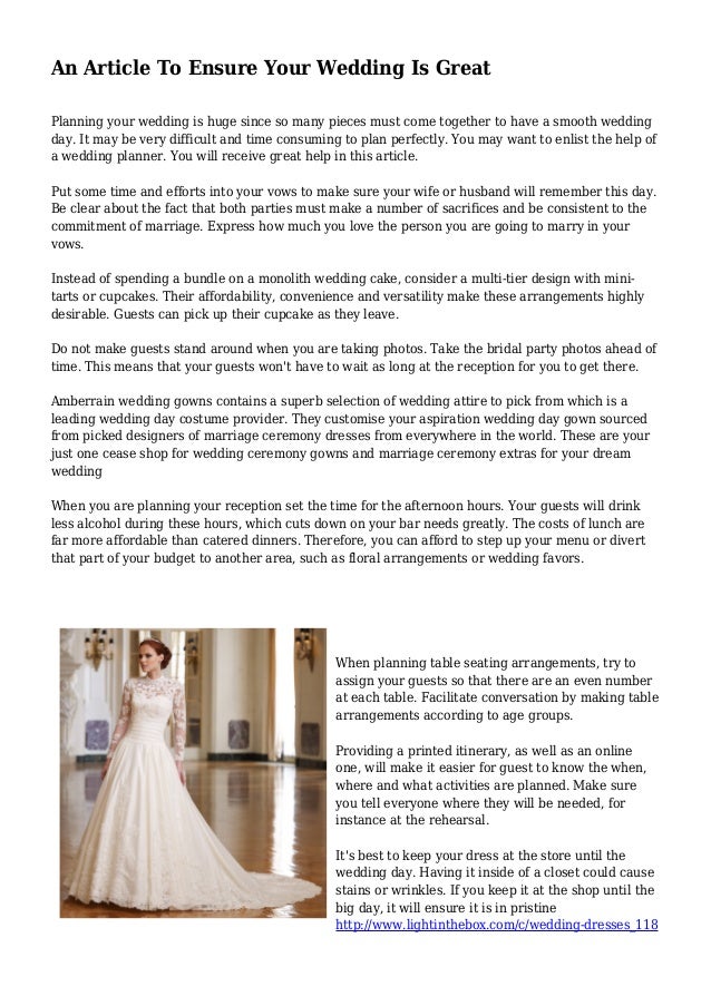 An Article To Ensure Your Wedding Is Great