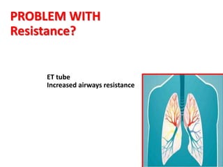 PRESSURE TIME CURVE
Increased Airway Resistance
Values
Pattern
Increased PIP
Rapid rise in PIP. Then tapers down
Values
Pa...