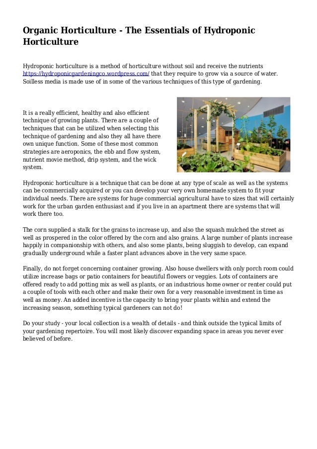 Organic Horticulture The Essentials Of Hydroponic Horticulture - 