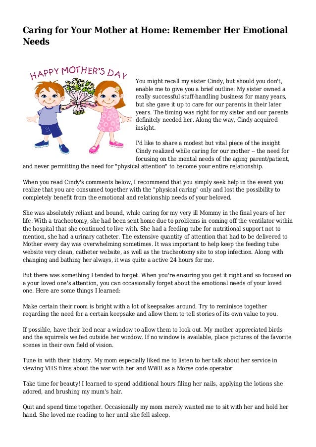 Caring For Your Mother At Home Remember Her Emotional Needs