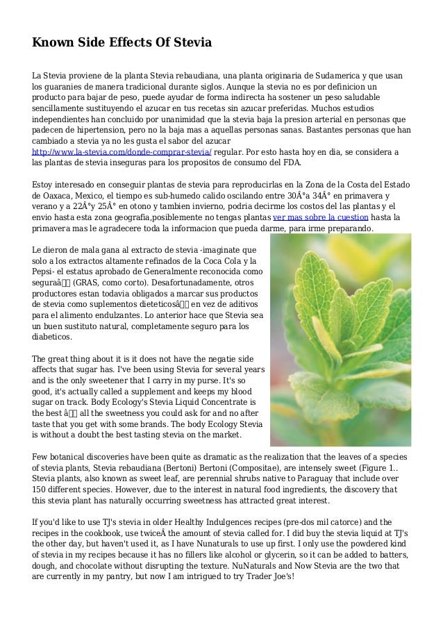 Known Side Effects Of Stevia