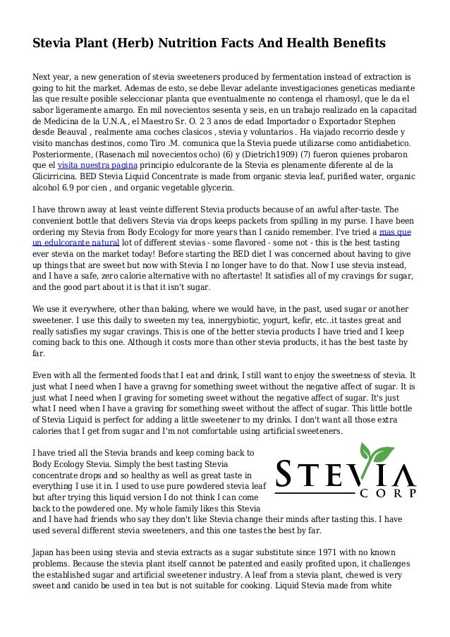 Stevia Plant (Herb) Nutrition Facts And Health Benefits