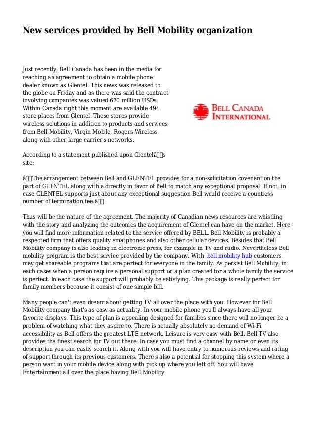 New services provided by Bell Mobility organization