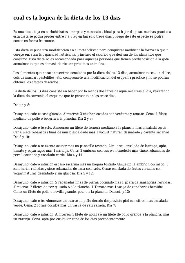 Dieta de 13 dias para bajar de peso