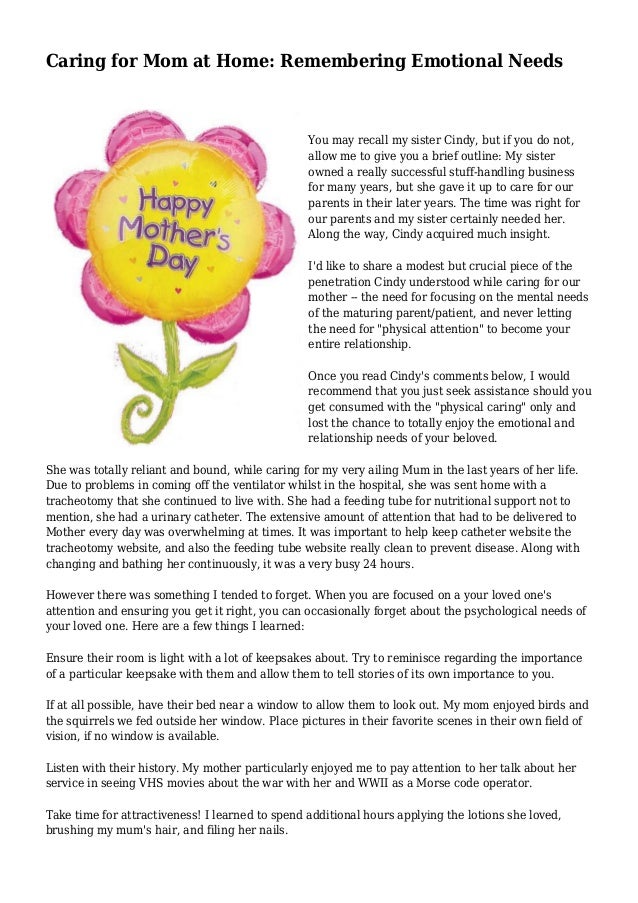 Caring For Mom At Home Remembering Emotional Needs