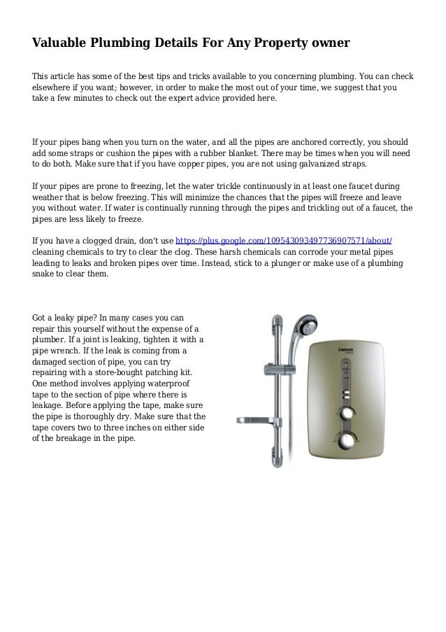 Valuable Plumbing Details For Any Property Owner