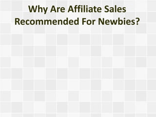 Why Are Affiliate Sales
Recommended For Newbies?
 
