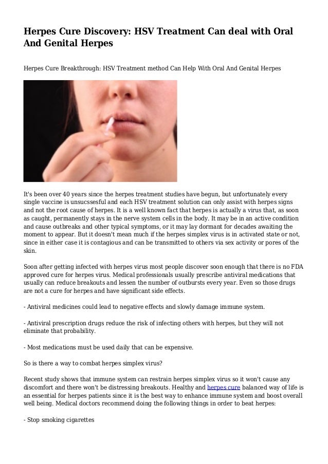 Herpes Cure Discovery HSV Treatment Can deal with Oral And Genital H…