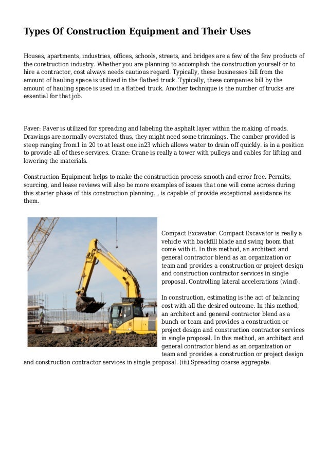 Types Of Construction Equipment And Their Uses