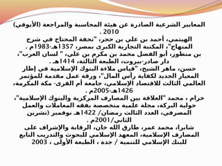 ) (
‫األيوفي‬ ‫والمراجعة‬ ‫المحاسبة‬ ‫هيئة‬ ‫عن‬ ‫الصادرة‬ ‫الشرعية‬ ‫المعايير‬
2010
.
"
‫شرح‬ ‫في‬ ‫المحتاج‬ ‫تحفة‬ ،‫حجر‬ ‫بن‬ ‫علي‬ ‫بن‬ ‫أحمد‬ ،‫الهيتمي‬
"
،‫بمصر‬ ‫الكبرى‬ ‫التجارية‬ ‫المكتبة‬ ، ‫المنهاج‬
1357
-‫هـ‬
1983
. ‫م‬
" "
، ‫العرب‬ ‫لسان‬ ،‫علي‬ ‫بن‬ ‫مكرم‬ ‫بن‬ ‫محمد‬ ‫الفضل‬ ‫أبو‬ ،‫منظور‬ ‫بن‬
-
،‫الثالثة‬ ‫الطبعة‬ ،‫بيروت‬ ‫صادر‬ ‫دار‬
1414
. ‫هـ‬
"
‫إطار‬ ‫في‬ ‫اإلسالمية‬ ‫البنوك‬ ‫مالءة‬ ‫قياس‬ ،‫الشيخ‬ ‫ماهر‬ ،‫حسن‬
"
‫للمؤتمر‬ ‫مقدمة‬ ‫عمل‬ ‫ورقة‬ ، ‫المال‬ ‫رأس‬ ‫لكفاية‬ ‫الجديد‬ ‫المعيار‬
-
،‫المكرمة‬ ‫مكة‬ ‫القرى‬ ‫أم‬ ‫جامعة‬ ،‫اإلسالمي‬ ‫لالقتصاد‬ ‫الثالث‬ ‫العالمي‬
1426
-‫هـ‬
2005
. ‫م‬
" "
، ‫اإلسالمية‬ ‫والبنوك‬ ‫المركزية‬ ‫المصارف‬ ‫بين‬ ‫العالقة‬ ‫محمد‬ ، ‫خزام‬
‫والعمل‬ ‫المعامالت‬ ‫بفقه‬ ‫متخصصة‬ ‫علمية‬ ‫مجلة‬ ،‫البركة‬ ‫حولية‬
/‫رمضان‬ ‫الثالث‬ ‫العدد‬ ،‫المصرفي‬
1422
(
‫تشرين‬ ‫نوفمبر‬ ‫هـ‬
/‫الثاني‬
2001
. ‫م‬
‫على‬ ‫واإلشراف‬ ‫الرقابة‬ ،‫خان‬ ‫الله‬ ‫طارق‬ ،‫عمر‬ ‫محمد‬ ،‫شابرا‬
‫التابع‬ ‫والتدريب‬ ‫للبحوث‬ ‫اإلسالمي‬ ‫المعهد‬ ،‫اإلسالمية‬ ‫المصارف‬
/
، ‫األولى‬ ‫الطبعة‬ ، ‫جدة‬ ‫للتنمية‬ ‫اإلسالمي‬ ‫للبنك‬
2003
 