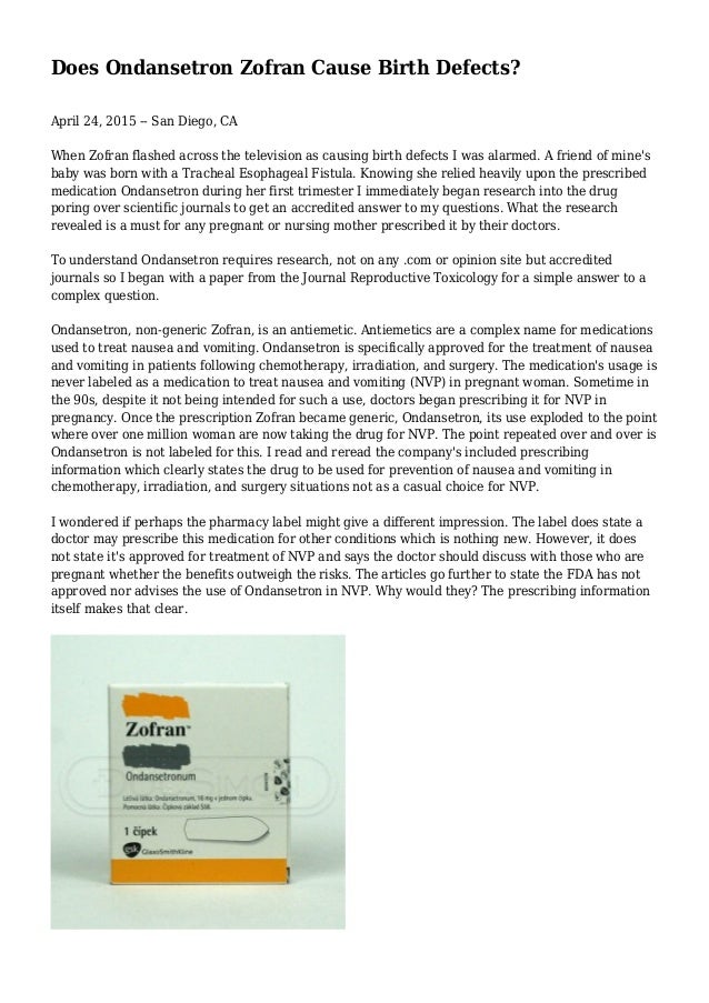 Does Ondansetron Zofran Cause Birth Defects?
