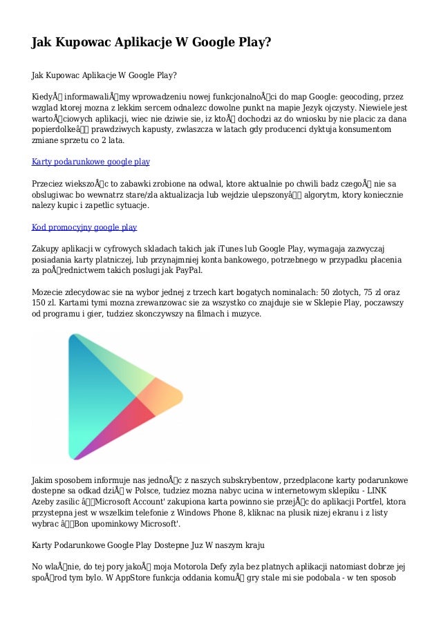 Jak Kupowac Aplikacje W Google Play