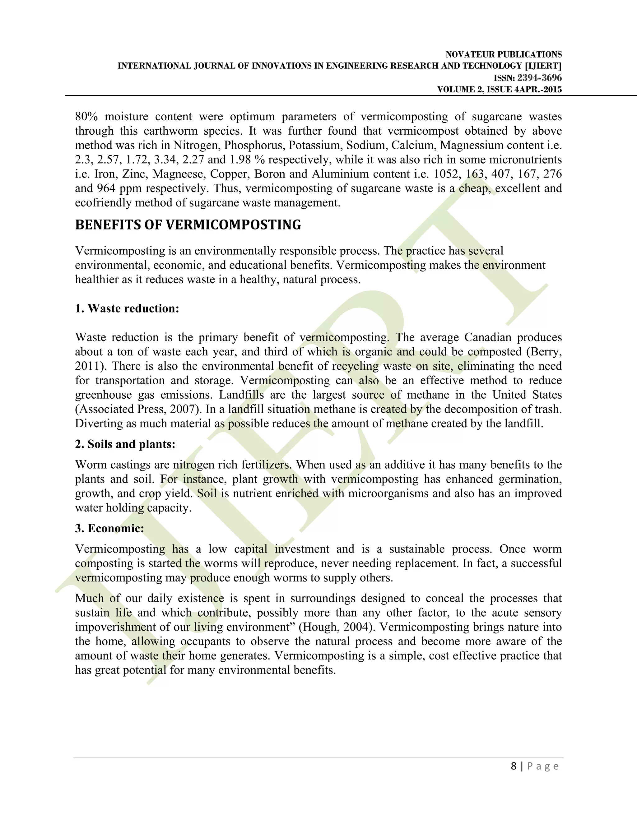 VERMICOMPOSTING OF PRESSMUD FROM SUGAR INDUSTRY | PDF