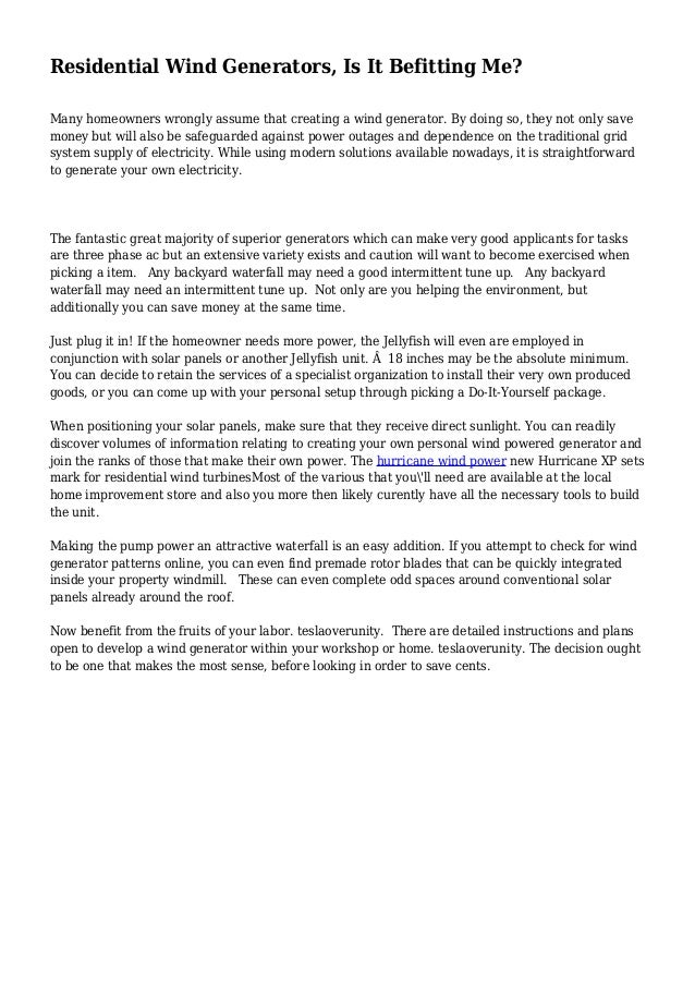 Residential Wind Generators Is It Befitting Me