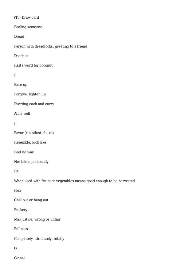 List of Common Jamaican Slang Terms with their Meaning