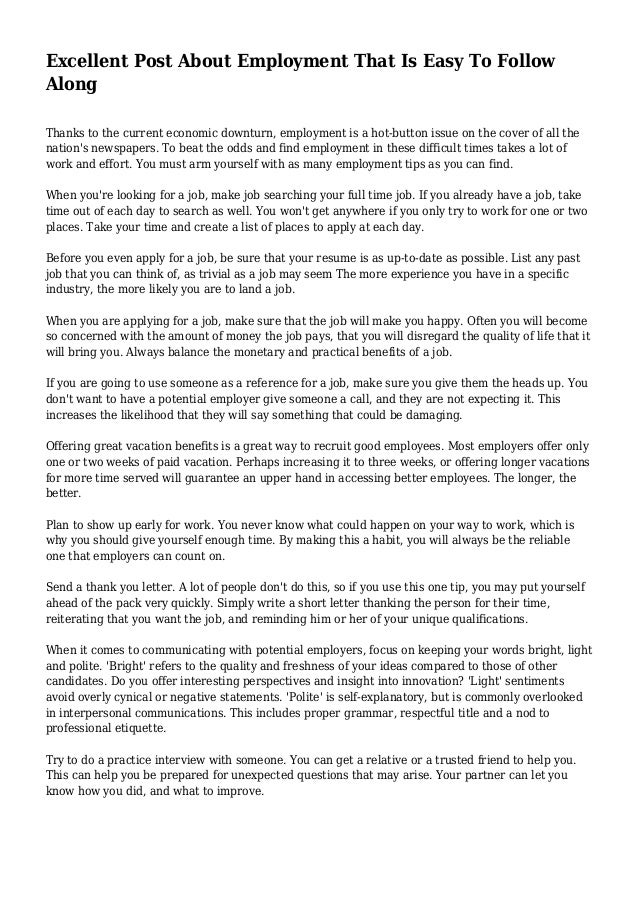 excellent post about employment
