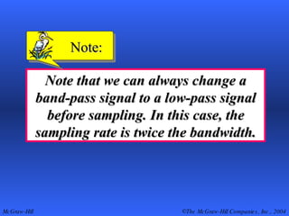 Note that we can always change a band-pass signal to a low-pass signal before sampling. In this case, the sampling rate is twice the bandwidth. Note: 