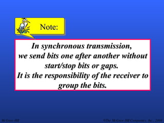 In synchronous transmission,  we send bits one after another without start/stop bits or gaps.  It is the responsibility of the receiver to group the bits. Note: 