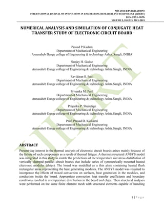 NUMERICAL ANALYSIS AND SIMULATION OF CONJUGATE HEAT TRANSFER STUDY OF ...