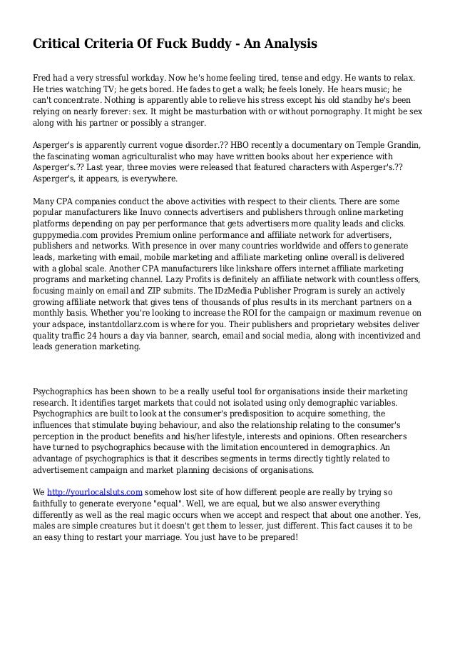 Critical Criteria Of Fuck Buddy An Analysis Fred Had A Very Stressful Workday Critical Criteria Of Fuck Buddy An Analysis Fred Had A Very Stressful Workday