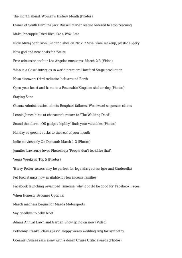 Articles And Reviews For March 1 2013