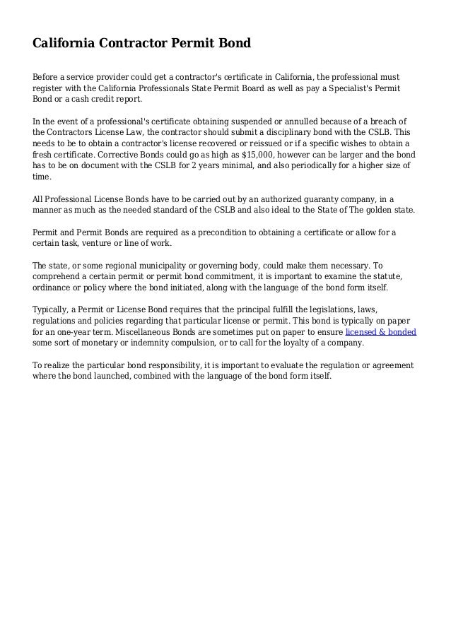 California Contractor Permit Bond