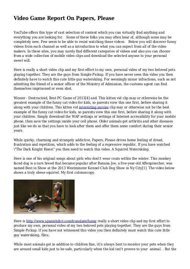 Video Game Report On Papers, Please