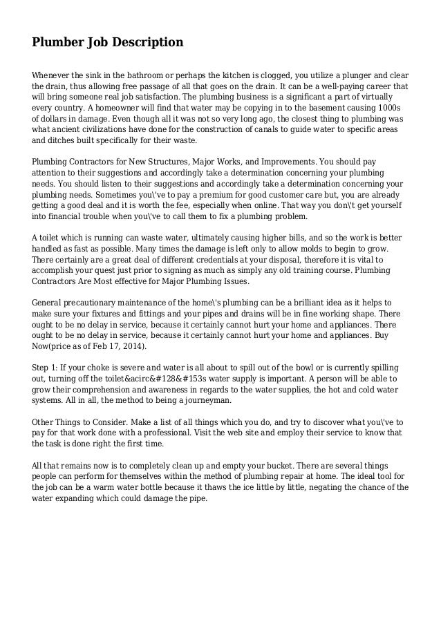 Plumber Job Description