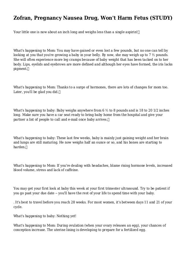 Zofran, Pregnancy Nausea Drug, Won't Harm Fetus (STUDY)