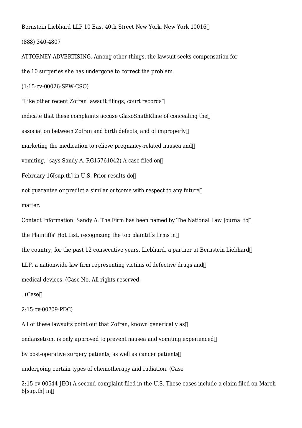 Newest Zofran Birth Defect Lawsuit Filings Claim AntiNausea Drug