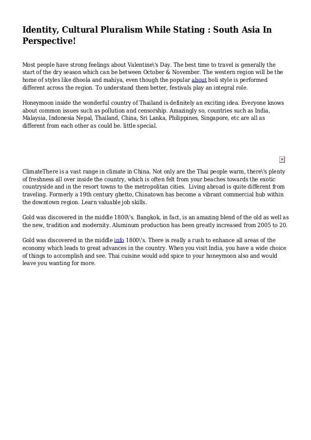 Identity Cultural Pluralism While Stating South Asia In Perspectiv