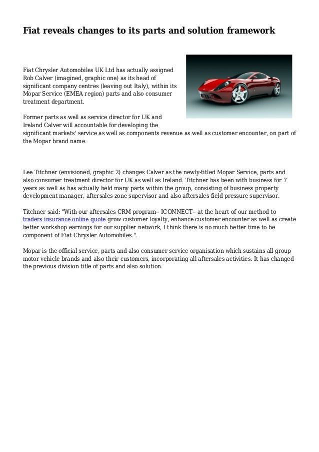 Fiat reveals changes to its parts and solution framework