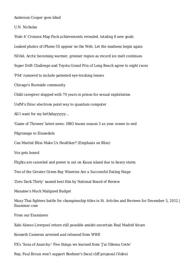 Articles and Reviews for December 5, 2012