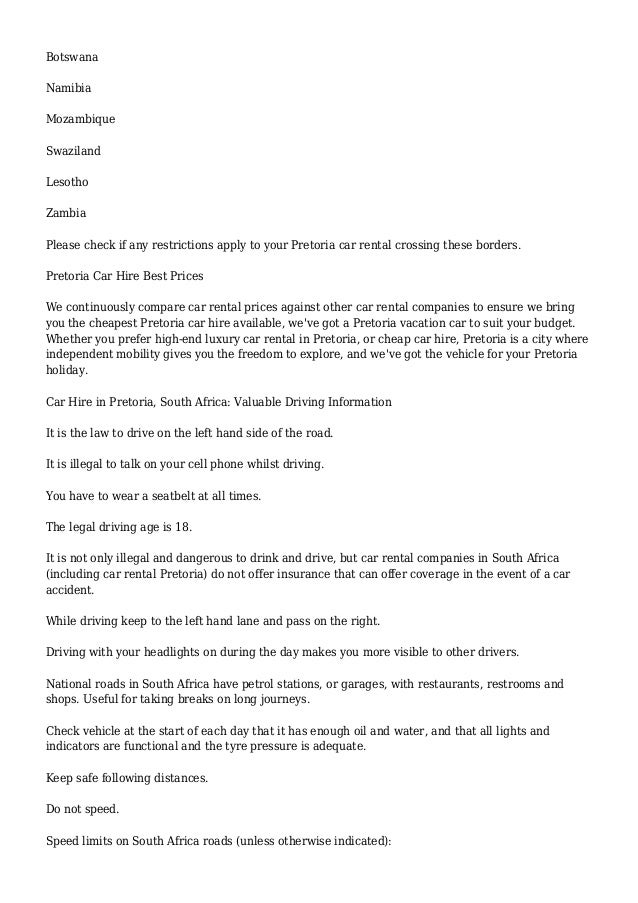 Car Hire Pretoria Car Rental Pretoria