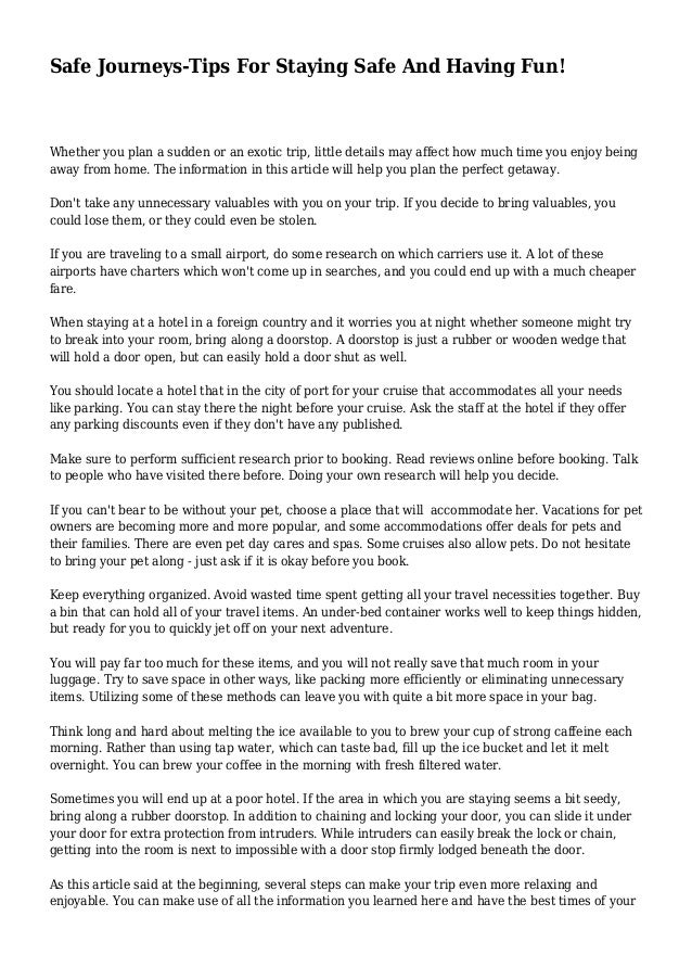 Safe Journeys Tips For Staying Safe And Having Fun