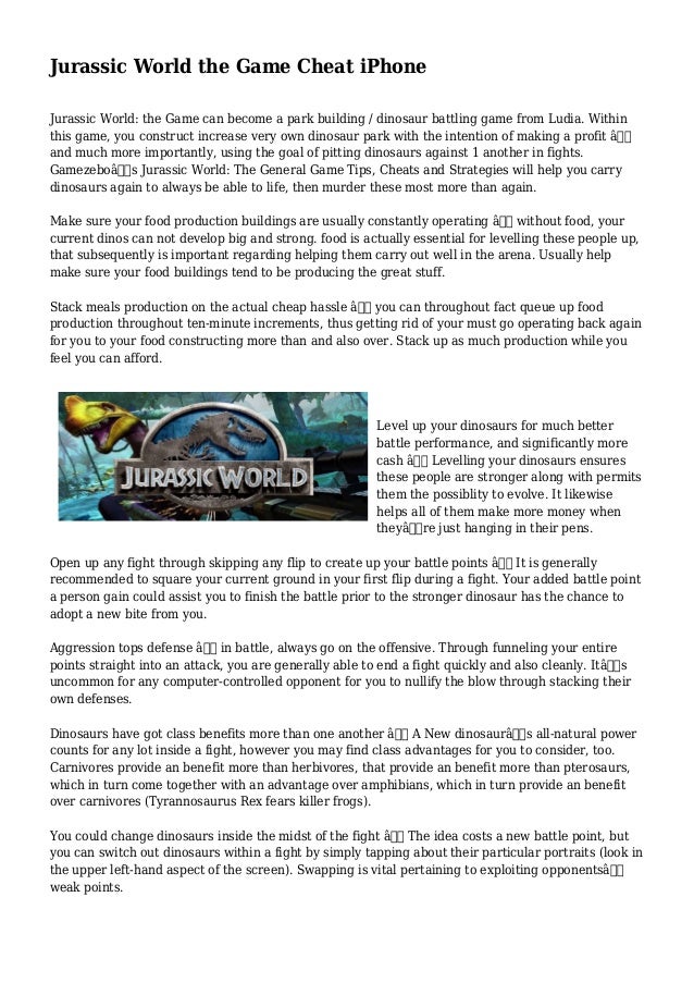 Jurassic World The Game Cheat Iphone