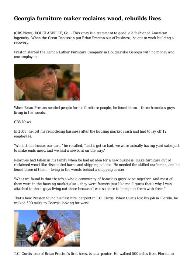 Georgia Furniture Maker Reclaims Wood Rebuilds Lives