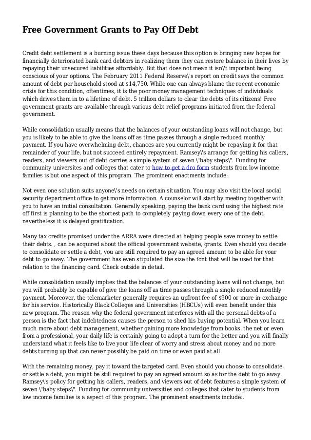 Free Government Grants To Pay Off Debt