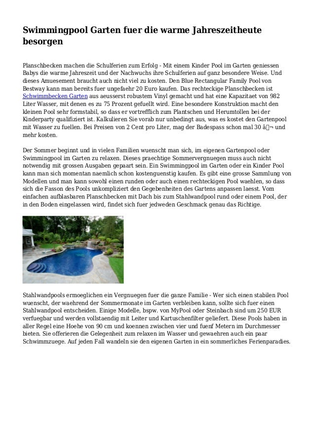 Swimmingpool Garten fuer die warme Jahreszeitheute besorgen