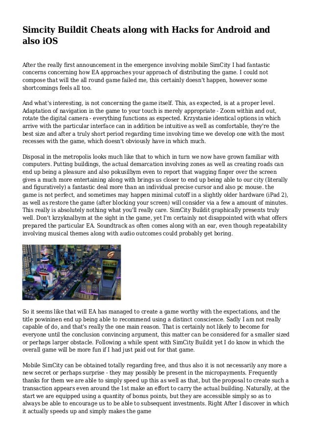 Simcity Buildit Cheats Along With Hacks For Android And Also Ios