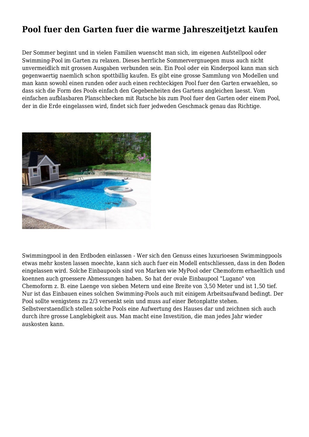 Pool fuer den Garten fuer die warme Jahreszeitjetzt kaufen