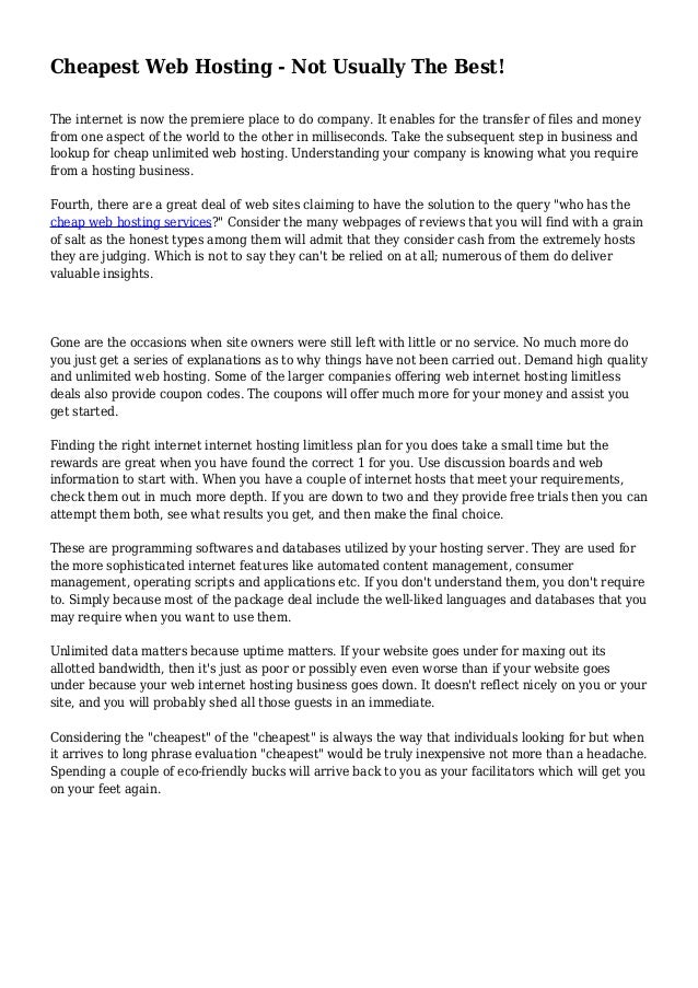 Cheapest Web Hosting Not Usually The Best Images, Photos, Reviews