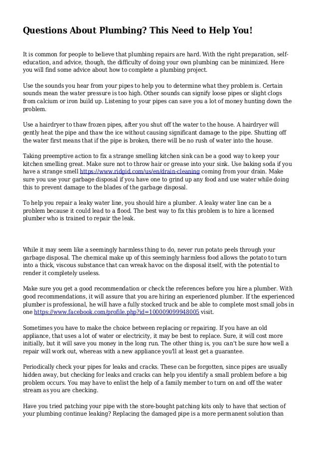 Questions About Plumbing? This Need to Help You!