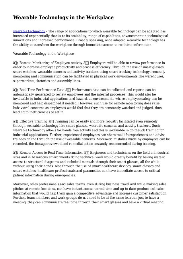 Wearable Technology in the Workplace