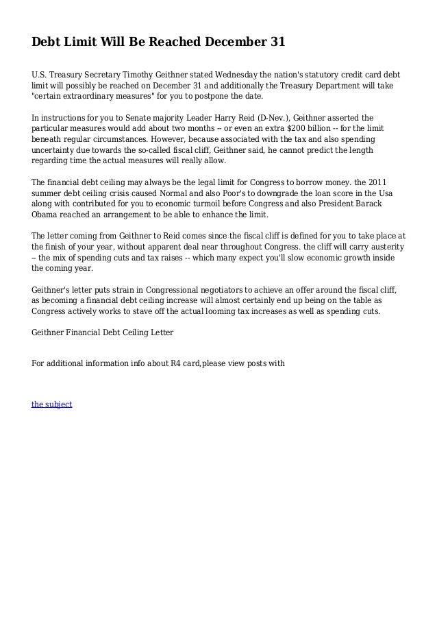 Debt Limit Will Be Reached December 31
