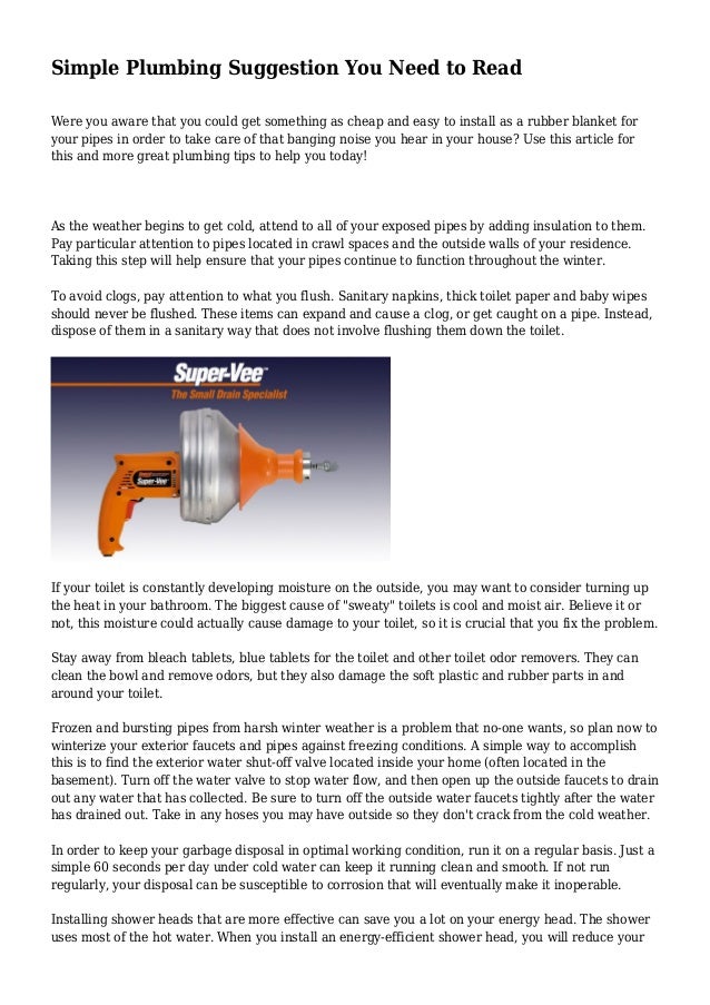 Simple Plumbing Suggestion You Need To Read