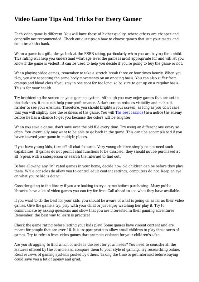 Video Game Tips And Tricks For Every Gamer