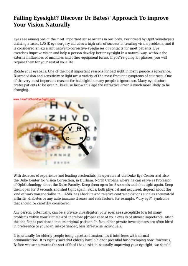 Failing Eyesight? Discover Dr Bates\' Approach To improve Your Vision