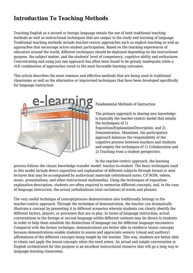 Introduction To Teaching Methods | PDF | Workshops and Classes ...