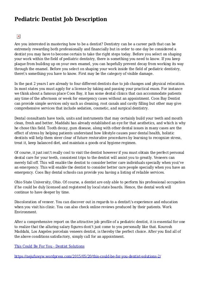 pediatric dentist job description dentist job description